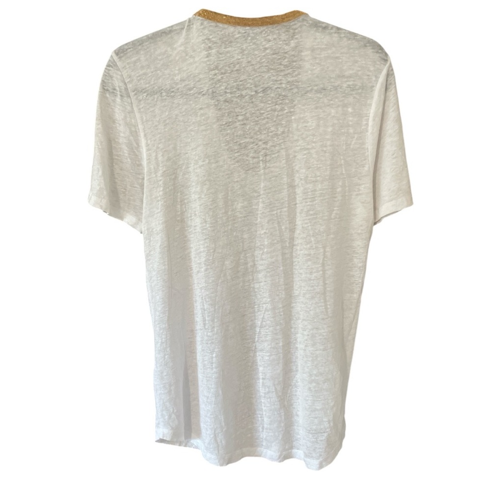 J. CREW White Linen Semi Sheer w/ Metallic Beaded Neckline Short Sleeve, size M - Picture 7 of 9